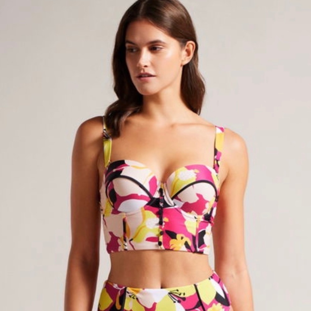 Ted Baker Margieh Long Line Cupped Bikini Top Pink Floral 0